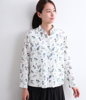 コットンキャンブリック　フリュイプリント　レギュラーシャツ(ホワイト-F)