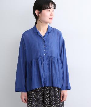 シルクタッチVoile　オープンカラーギャザーブラウス