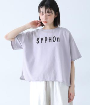 コットンリネン　ロゴプリント　ワイドTブラウス