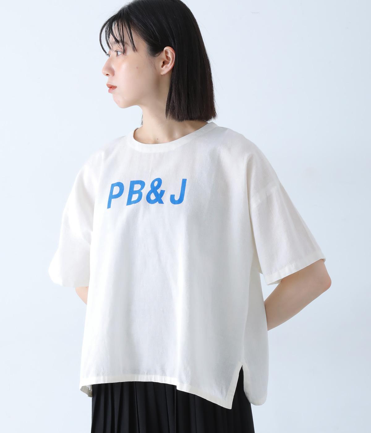 コットンリネン　ロゴプリント　ワイドTブラウス(オフホワイト-F)