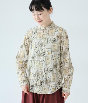 ライトボイルVoyageプリント　レギュラーシャツ(ホワイト-F)