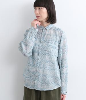 シルクタッチボイルArt Nouveauプリント　レギュラーシャツ(グレー-F)