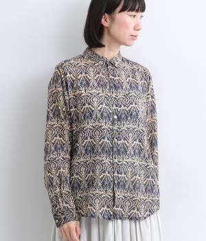 シルクタッチボイルArt Nouveauプリント　レギュラーシャツ(ネイビー-F)