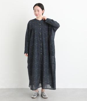 コットンジョーゼットノスタルジックプリント2wayワイドクルーワンピース