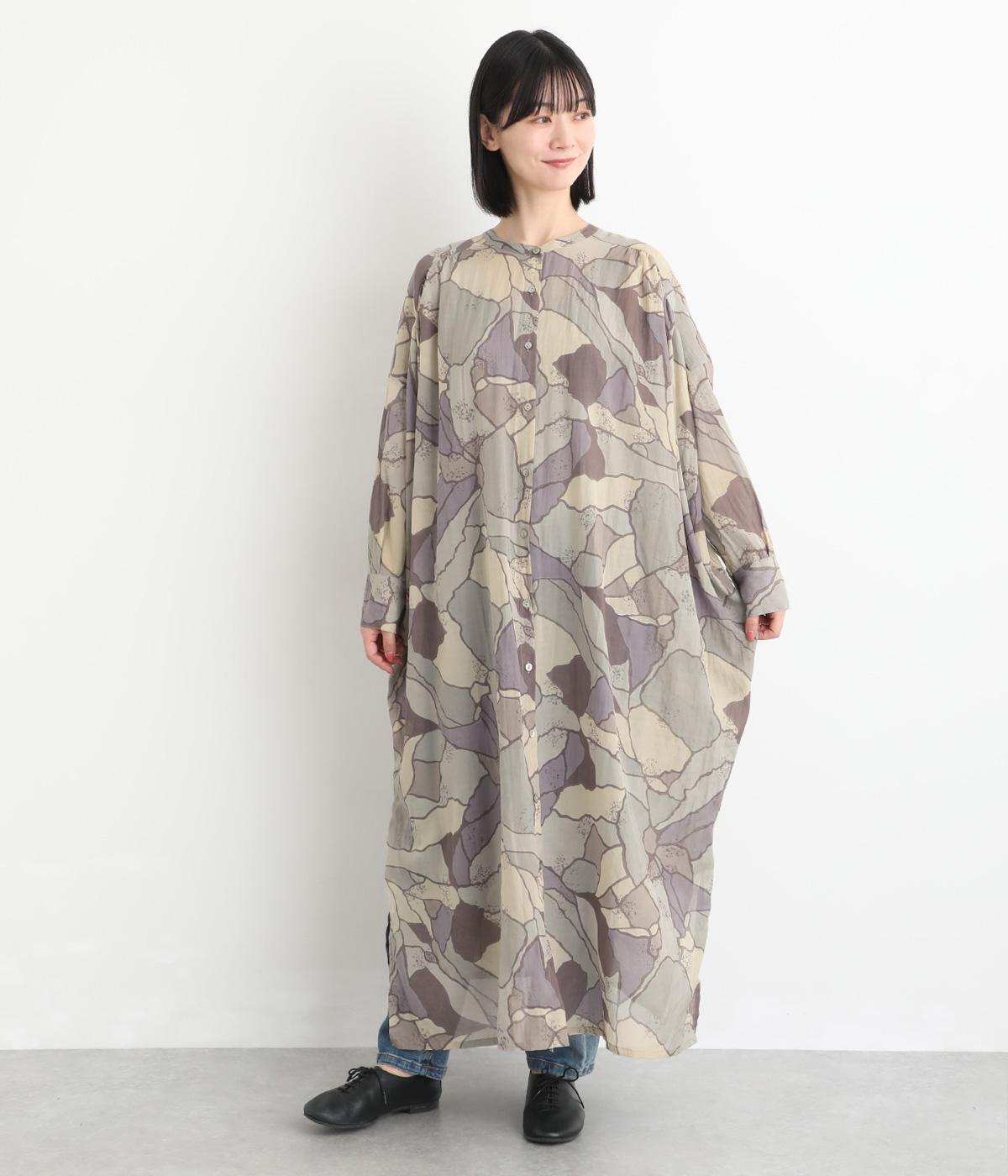 シルクタッチVoileボンドアートプリント2wayワイドワンピース(ライトグレー-F)