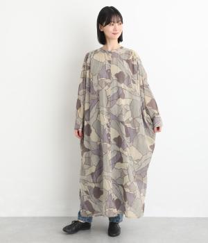 シルクタッチVoileボンドアートプリント2wayワイドワンピース(ライトグレー-F)