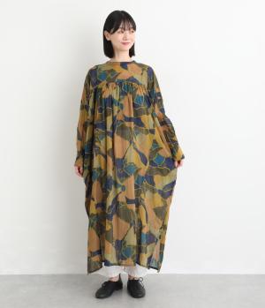 シルクタッチVoileボンドアートプリント2wayワイドワンピース(ブルー-F)