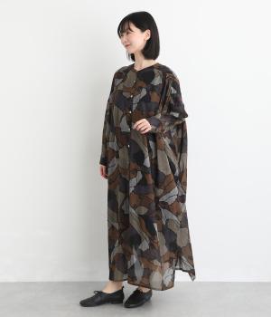 シルクタッチVoileボンドアートプリント2wayワイドワンピース(ブラウン-F)