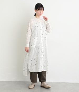 キャンブリックドットプリントポケ付き前開きワンピース(オフホワイト-F)
