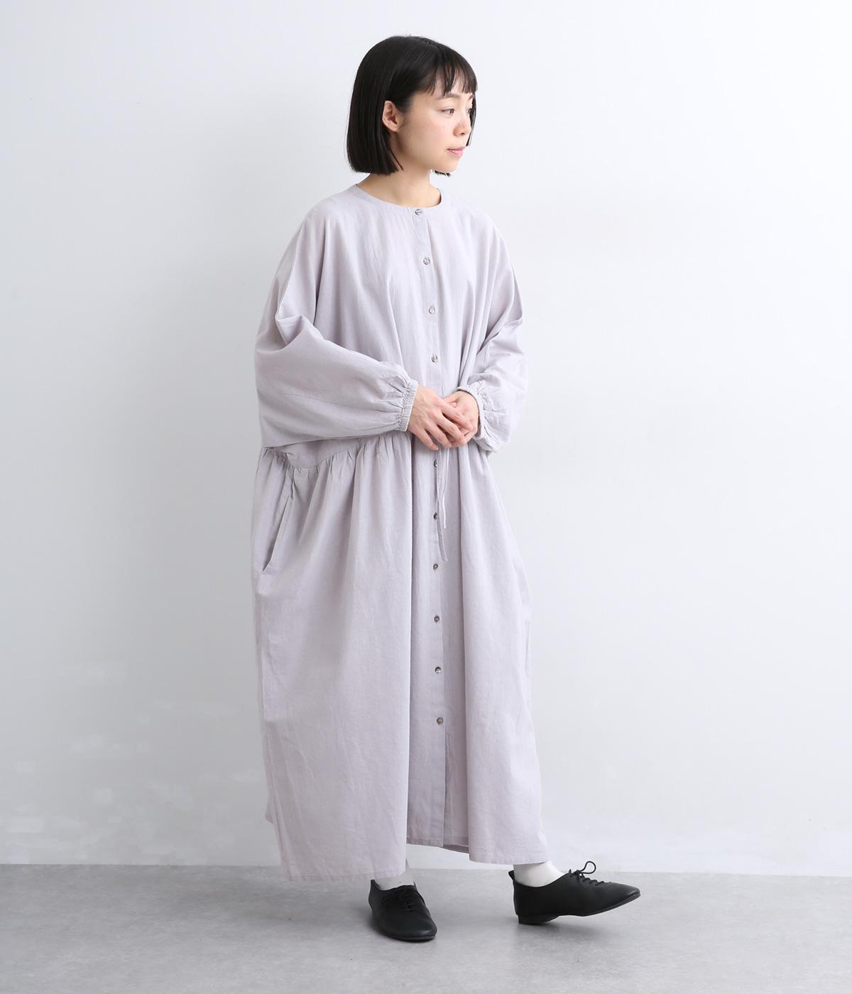 コットンリネン　前開きドルマンワンピース(グレー-F)