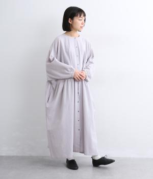 コットンリネン　前開きドルマンワンピース(グレー-F)