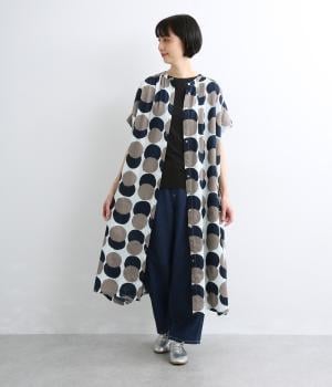手捺染　コードコットン　まるまるプリント 2wayギャザーワンピース