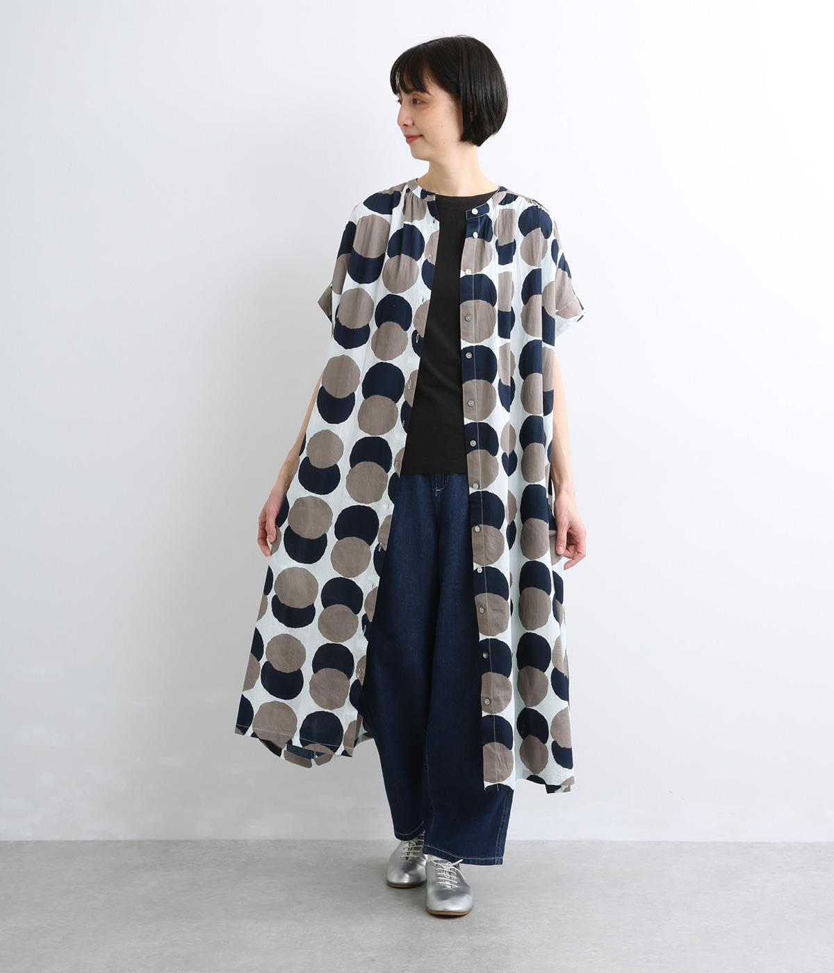手捺染　コードコットン　まるまるプリント 2wayギャザーワンピース(オフホワイト-F)