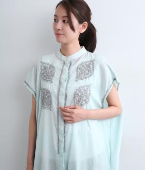 Light Voile　ラクナウ刺繍　ノースリーブ前開きワンピース