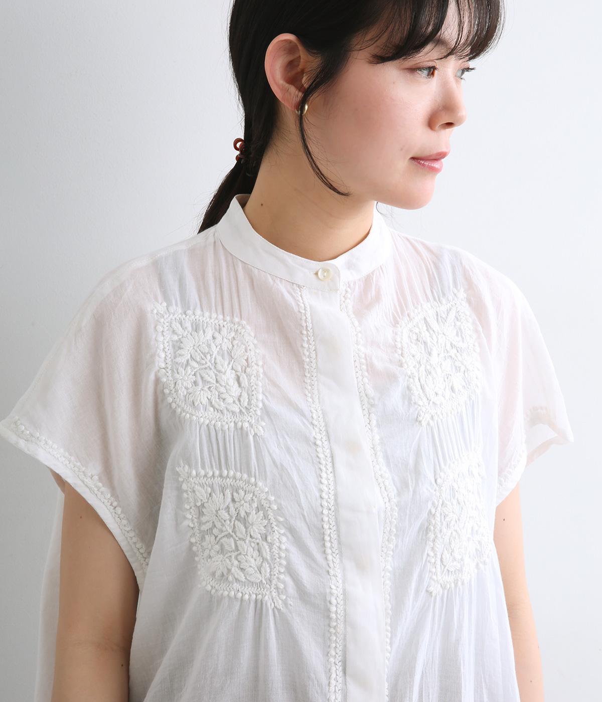 Light Voile　ラクナウ刺繍　ノースリーブ前開きワンピース(オフホワイト-F)