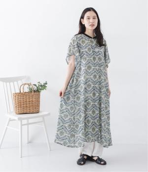 シルクタッチVoile　アラベスクリーフプリント　2wayギャザーワンピース(ライトグレー-F)