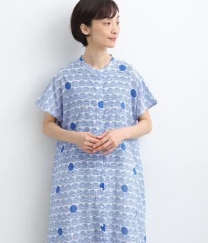 ライトボイルLINE DOTプリント　ドロップスリーブワンピース