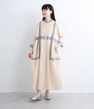 キャンブリック×コットンレース　前開きワンピース(ベージュ-F)