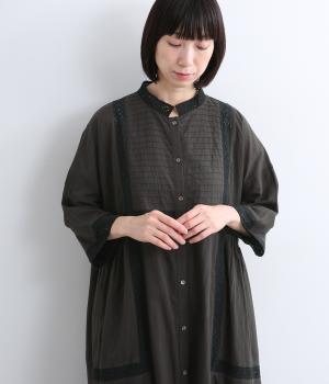 キャンブリック×コットンレース　前開きワンピース(ブラウンブラック-F)