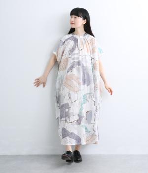 キャンブリックアートペイントプリント　2wayワイドワンピース(ナチュラル-F)
