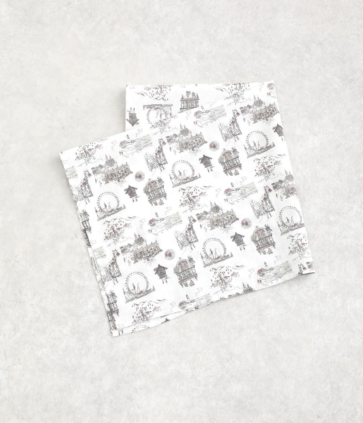 コットンジョーゼットノスタルジックプリントバンダナハンカチ(オフホワイト-F)