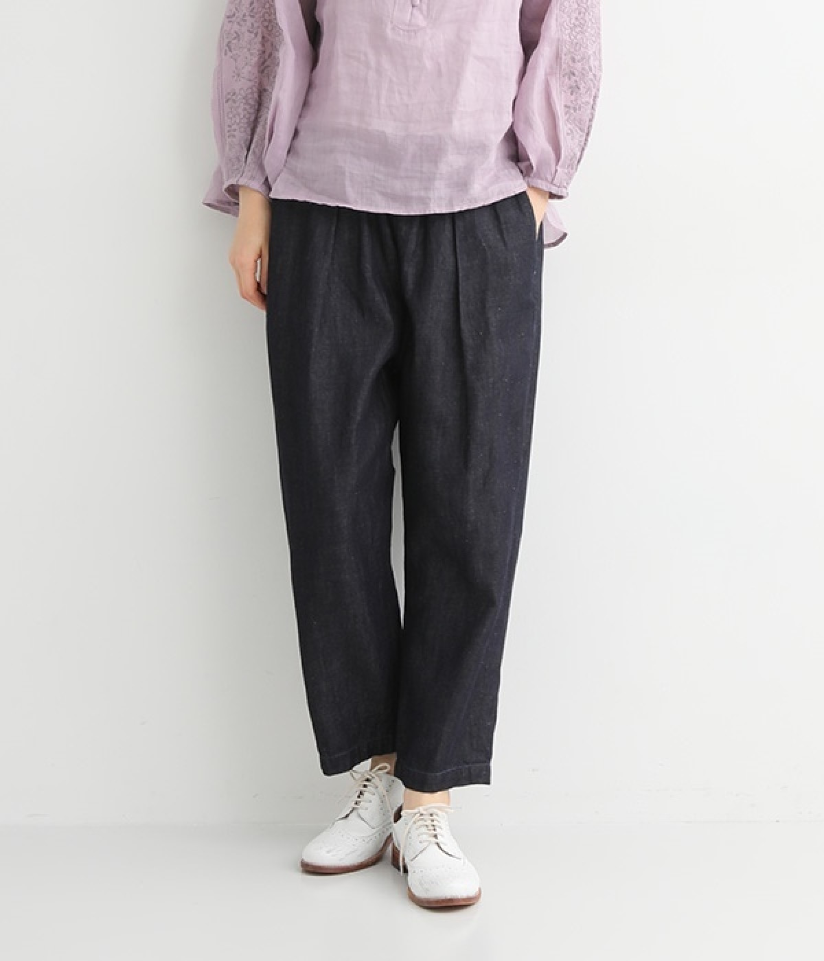 フレンドシップリネンクロップドテーパードパンツ(リンス-0)