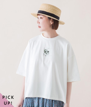 ネコプリントTシャツ(オフホワイト-ONESIZE)