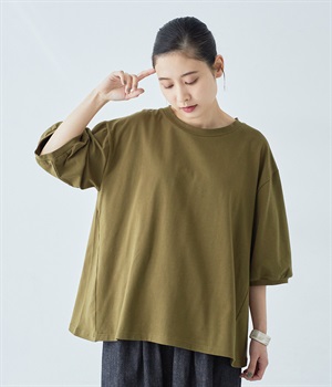 5分袖フレアTシャツ(カーキ-ONESIZE)