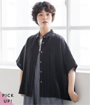 リネンレーヨンストライプブラウス