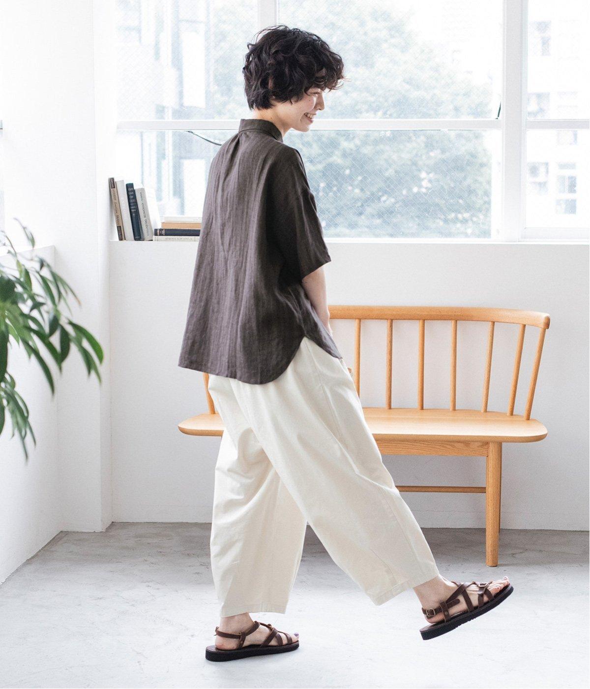 リネンレーヨンストライプブラウス(ブラウン-ONESIZE)