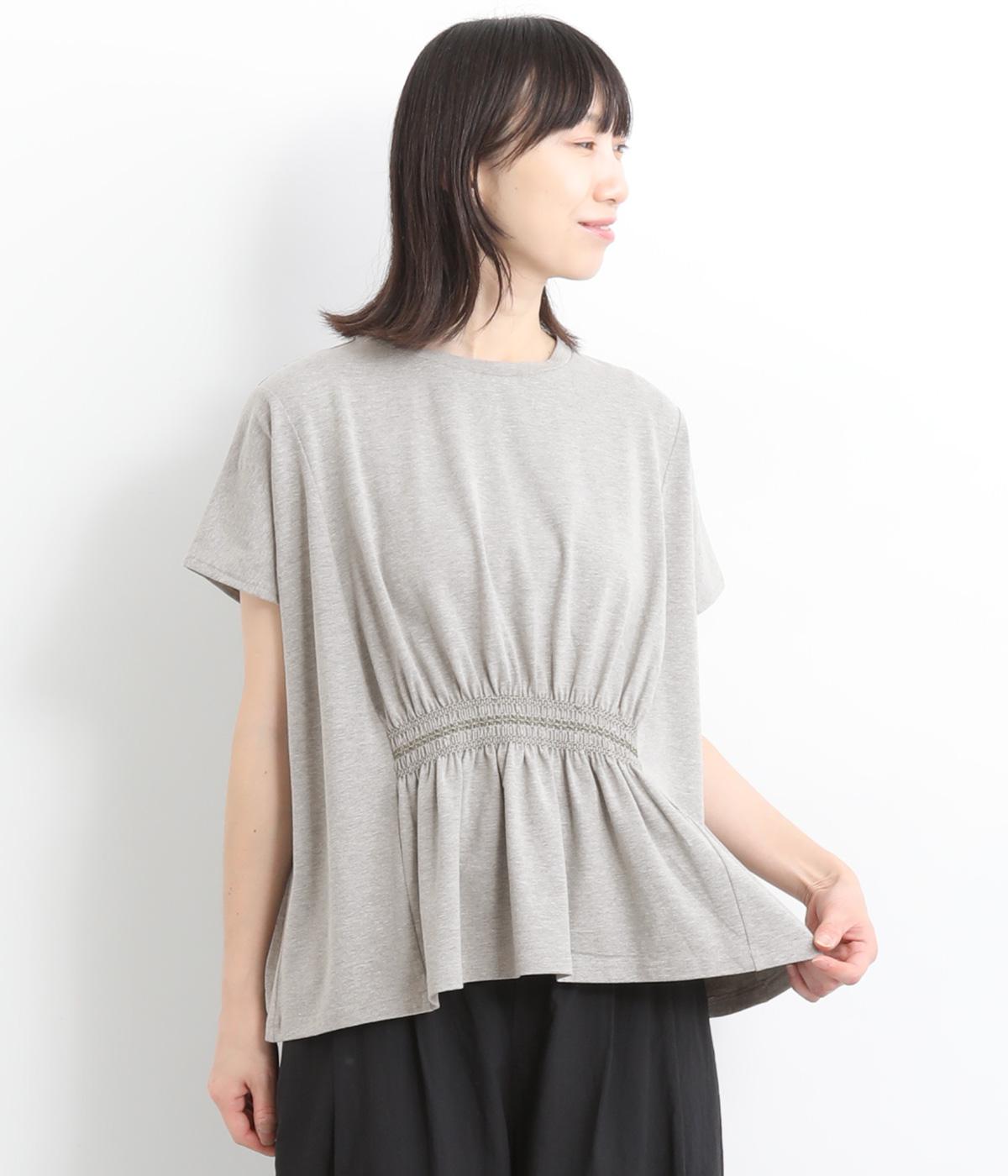 シャーリング刺繍Tシャツ(グレー-ONESIZE)