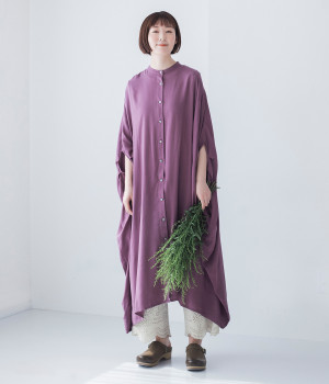 レーヨンゆったりワンピース(パープル-ONESIZE)