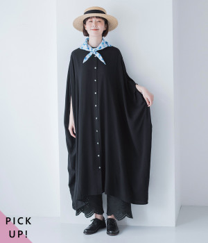 レーヨンゆったりワンピース(ブラック-ONESIZE)