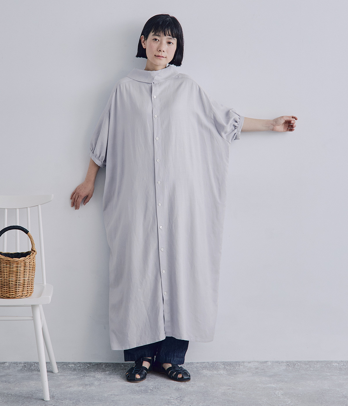 レーヨンリネン2wayワンピース(アイスグレー-ONESIZE)