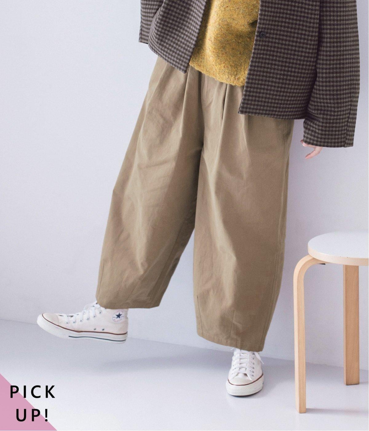 コットンツイルタックワイドチノパンツ(ベージュ-F)