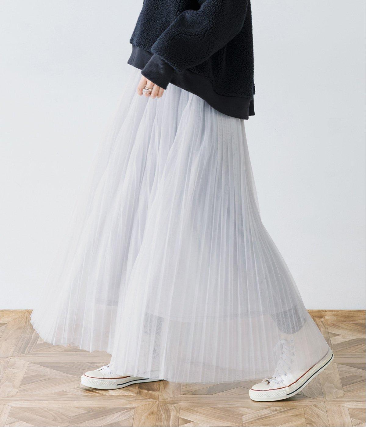 チュールプリーツスカート(ライトグレー-F)