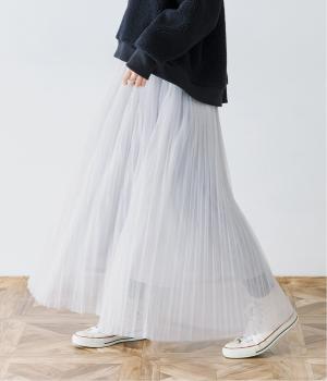チュールプリーツスカート(ライトグレー-F)
