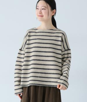 起毛ボーダープルオーバーニット(グレージュ×グレー-F)