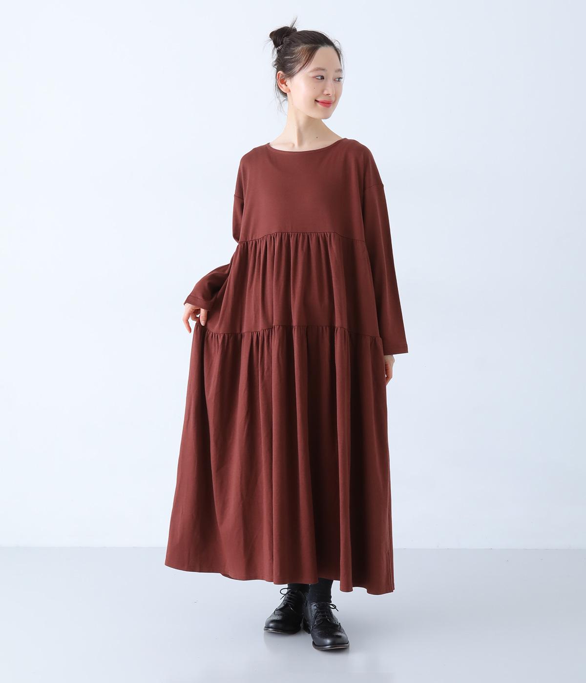 カットソーティアードワンピース(ボルドー-F)
