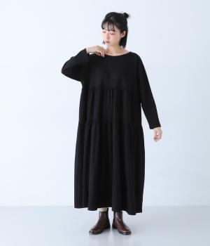 カットソーティアードワンピース(ブラック-F)