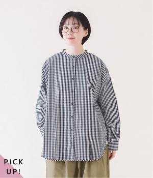 ギンガムチェックバンドカラーシャツ