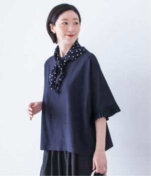袖異素材プリーツTシャツ(ネイビー-F)