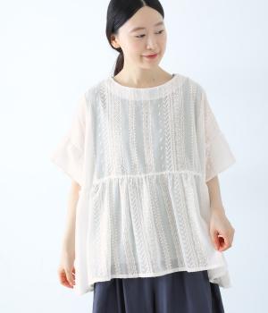 【7月中旬発売予定】シアー刺繍 切替プルオーバー(ホワイト-F)