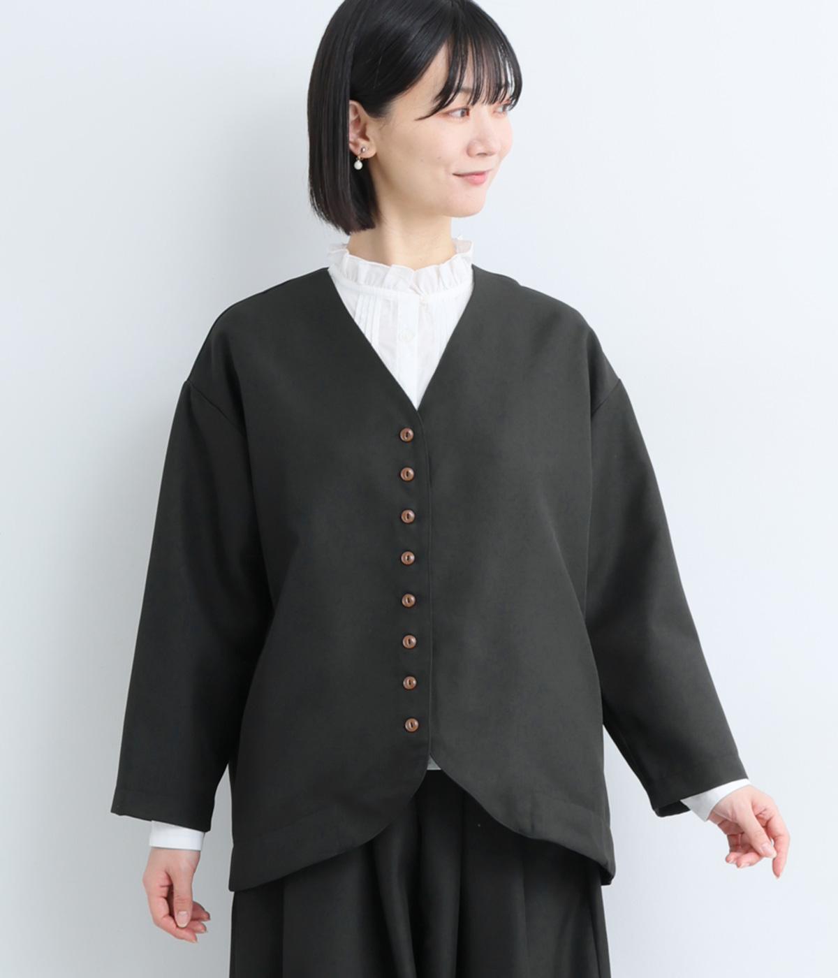 Ｖネック多ボタンジャケット(ブラック-F)