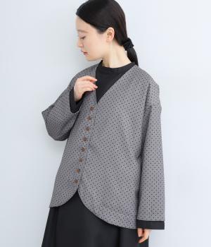 Ｖネック多ボタンジャケット(ドットグレー-F)
