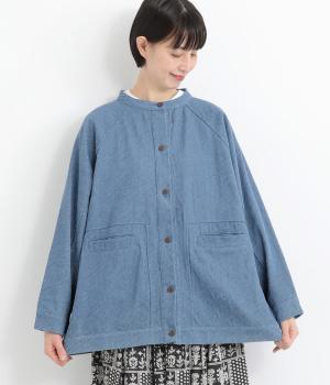ジャカードデニムドルマンワイドジャケット(ブルー-F)