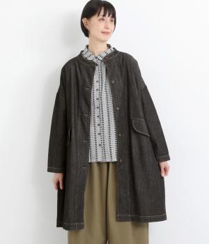 やわらかデニムロングゆるドルマンジャケット(ブラック-F)