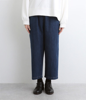 柔らかデニム サルエル風ストレートパンツ(ワンウォッシュ-ONESIZE)