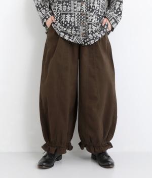ツイルデザイン裾フリルパンツ(カーキ-F)