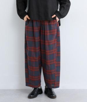 ナチュラルチェック楽々パンツ(レッド×ネイビー-F)